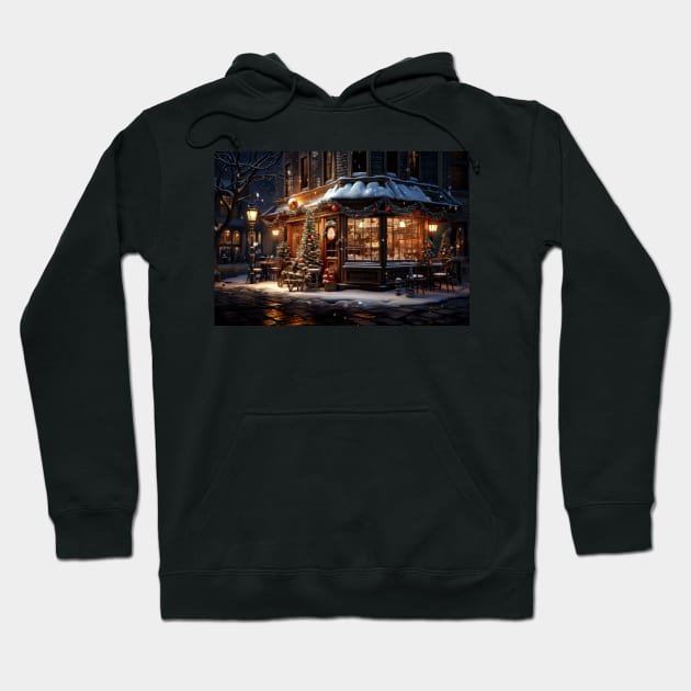 A small, cozy village shop with a snowman out front Hoodie by jecphotography